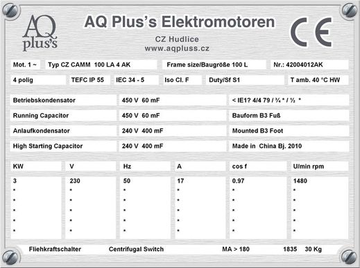 20/5 KW, 4/8 polig, Dahlandermotor, quadratisches Gegenmoment, B3 Fußmotor, Lüfterantrieb.